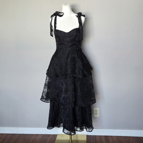 Lulu's Glamorous Sweetie Black Burnout Tie-Strap Bustier Midi Dress Size S - Picture 3 of 15